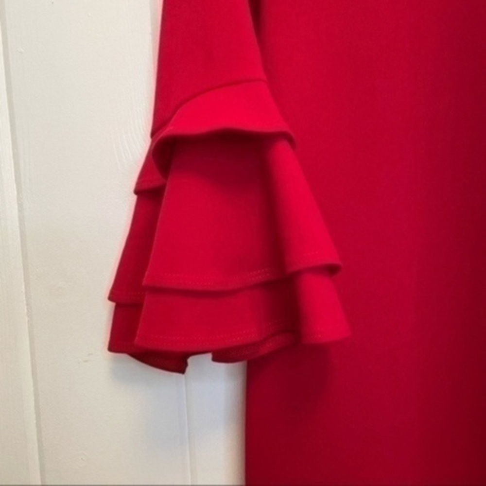 PinkBlush Red Layered Ruffle Sleeve Maternity Fitted Dress​​​ - Picture 11 of 13